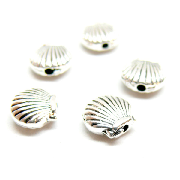 Slides, passant, Perles intercalaires, Coquille Saint Jacques, Laiton finition Argent Antique