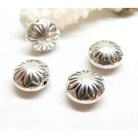 Slides, passant, Perles intercalaires, Fleur Biface 12mm, Laiton finition Argent Antique
