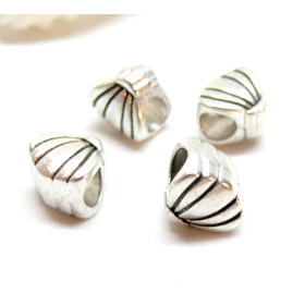 Slides, passant, Perles intercalaires, Coquille Saint Jacques, Laiton finition Argent Antique