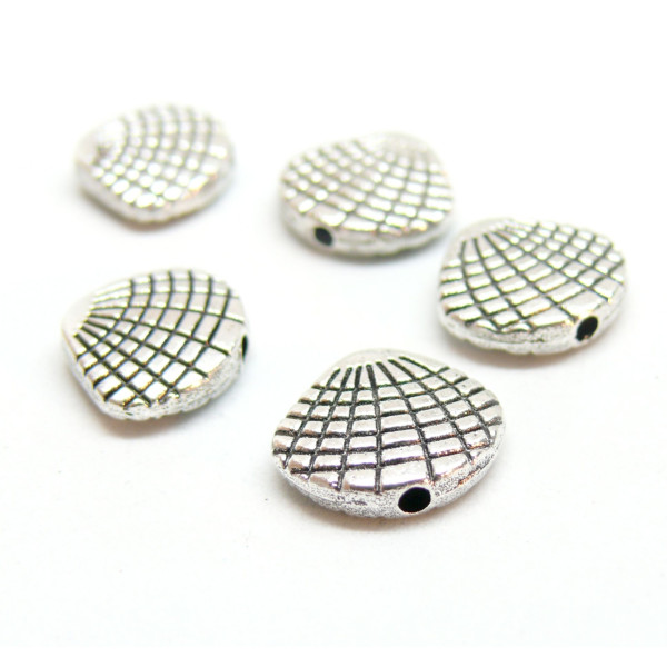 Slides, passant, Perles intercalaires, Coquille Saint Jacques 13mm, Laiton finition Argent Antique