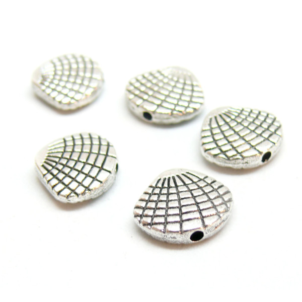 Slides, passant, Perles intercalaires, Coquille Saint Jacques 13mm, Laiton finition Argent Antique