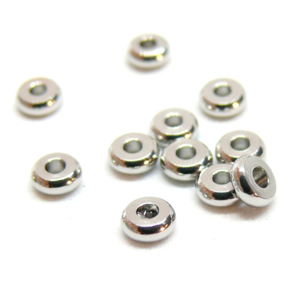 Perles intercalaires Rondelles 4mm par 1.5mm trou 1.5mm, Acier Inoxydable 304, finition Argent Platine