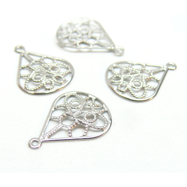 Estampes, pendentifs filigrane, Goutte 20mm, Acier Inoxydable finition Argent