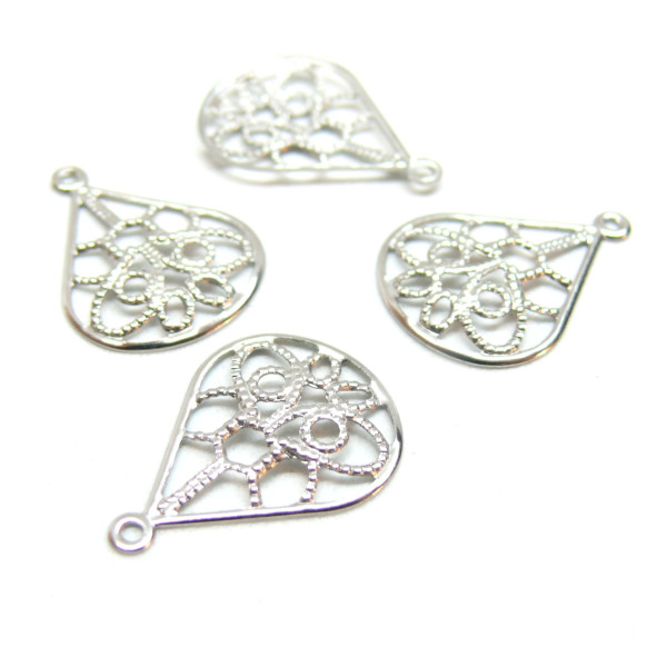 Estampes, pendentifs filigrane, Goutte 20mm, Acier Inoxydable finition Argent