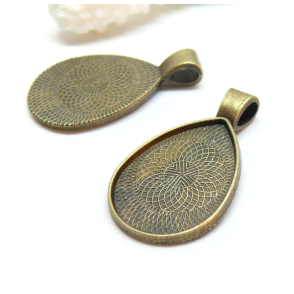 Supports de pendentifs Goutte 18 par 25 mm, Qualité Extra, laiton finition Bronze