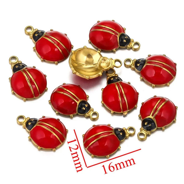 Pendentifs Coccinelle 12mm – Résine Émaillée & Acier Inoxydable 304 Doré à l'Or Fin 18K