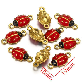 connecteurs coccinelle 19 mm – Résine émaillée & Acier Inoxydable 304 doré à l’or fin 18K