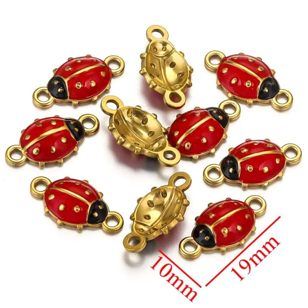 connecteurs coccinelle 19 mm – Résine émaillée & Acier Inoxydable 304 doré à l’or fin 18K