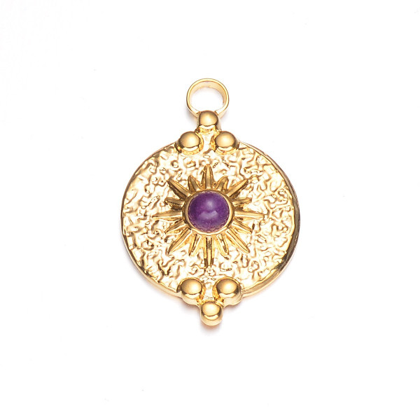 Pendentif, Boho Chic 25 par 16mm, Acier Inoxydable 304 finition Doré