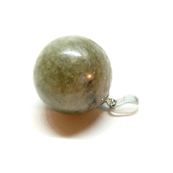 Pendentif ROND 18mm,  Labradorite avec bélière,  métal finition Argenté