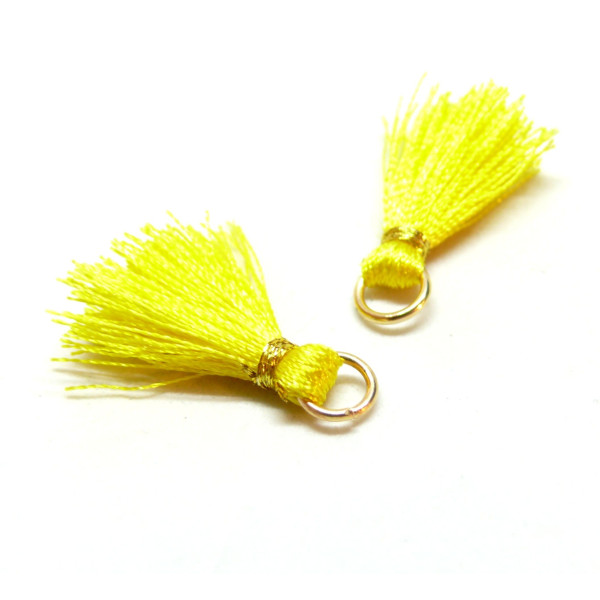 Pompons, breloque, passementière avec fil d'or et anneau 25mm JAUNE