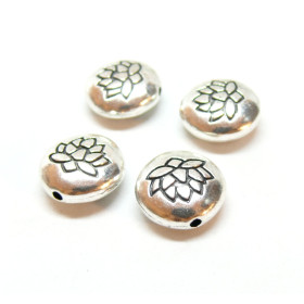 Perles intercalaires Fleur de lotus, Yoga, métal couleur ARGENT ANTIQUE