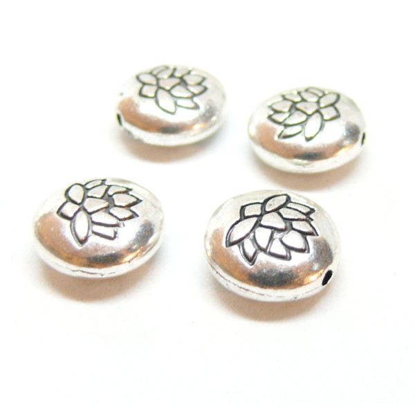 Perles intercalaires Fleur de lotus, Yoga, métal couleur ARGENT ANTIQUE