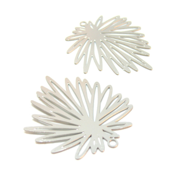 Pendentifs, Estampes Fleurs, Feu d'artifice 38mm, Acier Inoxydable 304 finition Argenté, fabrication de bijoux