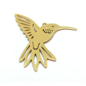 Pendentif Oiseau mouche, Colibri 34mm, Acier Inoxydable 304, finition Doré