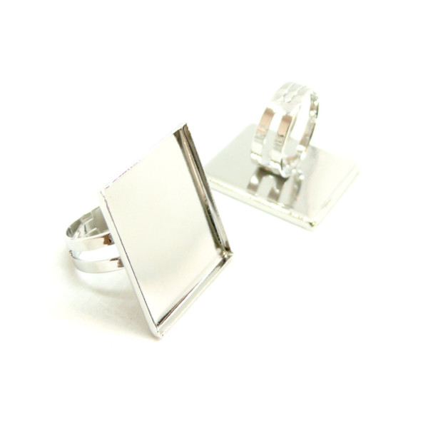 Supports de Bagues Carré 25 mm – Anneau Double – Laiton Finition Argent Platine