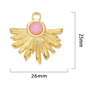 Pendentif, Demi Soleil, Eventail 25 mm, Acier Inoxydable 304 finition Doré et Agate Rose