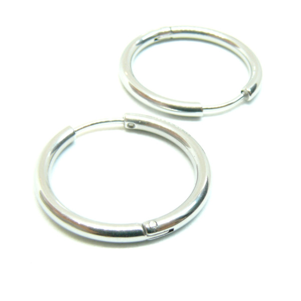 Créoles Rondes 14mm, épaisseur 2mm, Acier Inoxydable 304 finition Argenté