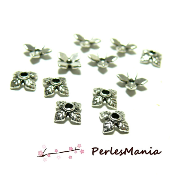 Calottes, coupelles, embouts Carré Fleurs, métal finition Argent Antique