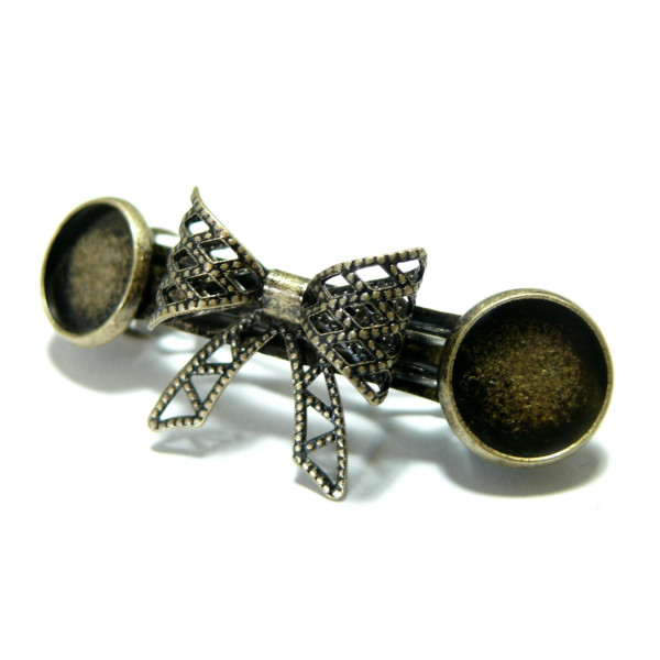 Support de barrette Clips double Cabochons et Noeud, laiton finition Bronze