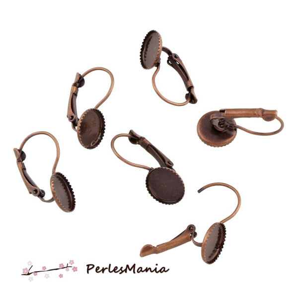 Boucles d'oreille dormeuse, Plateau Rond 10mm, laiton coloris Cuivre