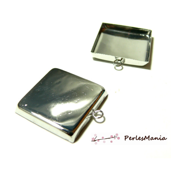 Supports pendentif CARRE 18mm, Bord épais avec attache ronde, laiton finition Argent Platine