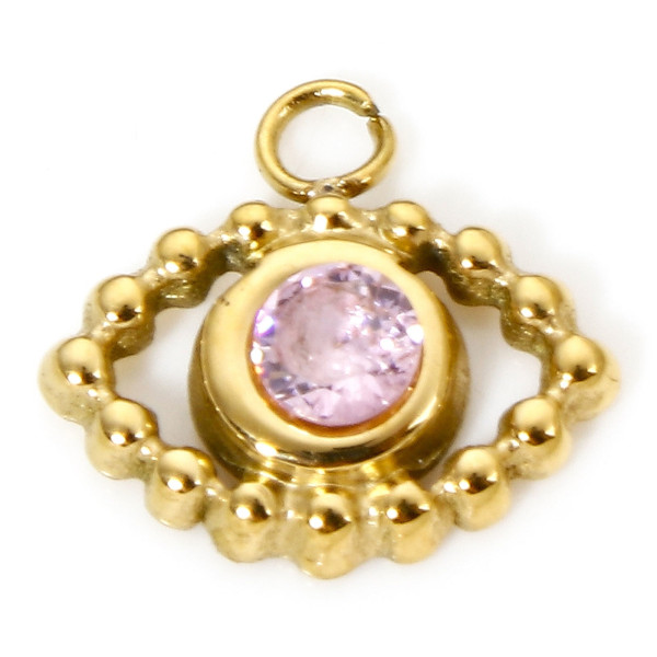 Pendentif Amulette, Œil de la protection avec Strass ROSE 10.5 mm, Acier Inoxydable finition Doré, Placage IONIQUE