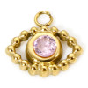 Pendentif Amulette, Œil de la protection avec Strass ROSE 10.5 mm, Acier Inoxydable finition Doré, Placage IONIQUE