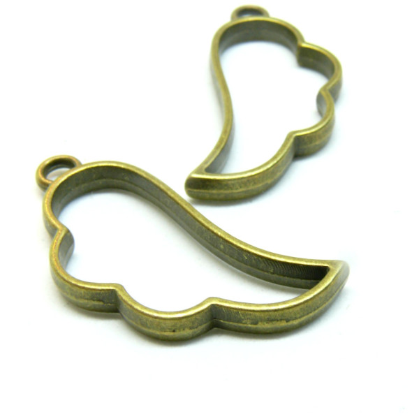 Pendentifs Aile d'ange 36mm, Idéal pour inclusion résine, Laiton finition Bronze