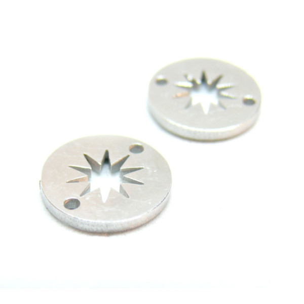 Pendentifs, Connecteurs Rond avec Etoile 10mm, Acier Inoxydable 304 finition Argent