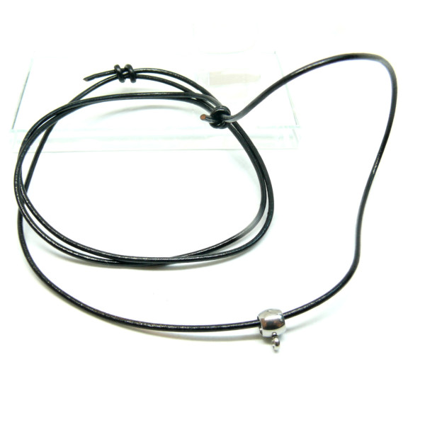 Colliers ajustable, cuir véritable Noir avec Bélières,  Acier Inoxydable 304