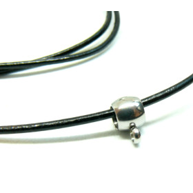 Colliers ajustable, cuir véritable Noir avec Bélières,  Acier Inoxydable 304