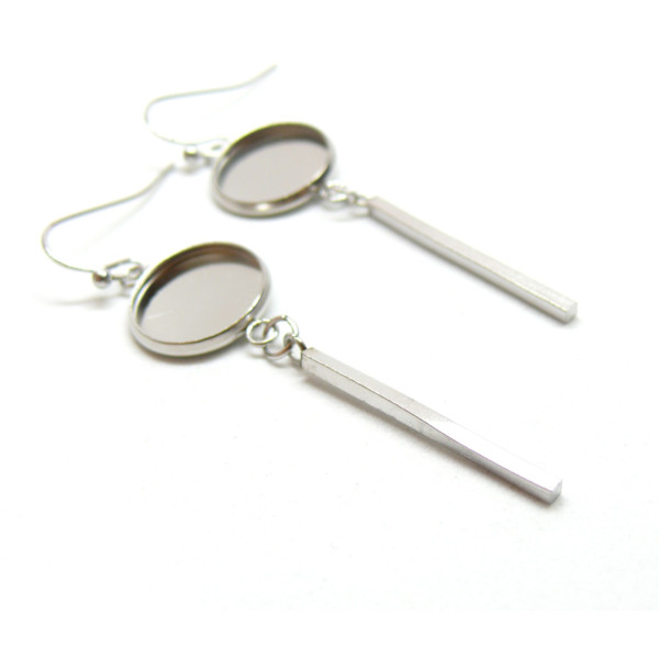 Supports de Boucles d'oreille 14 mm avec Crochet et Tige, Acier Inoxydable 304, finition ARGENT