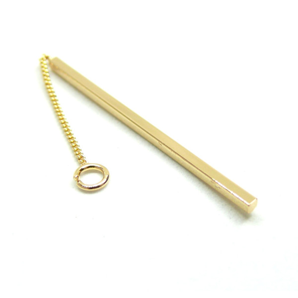 Pendentif avec chaine et tube rectangle, Laiton finition Doré à l'or fin 18K