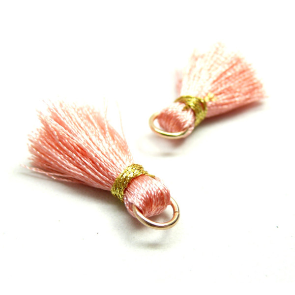 Pompons, breloque, passementière avec fil d'or et anneau 25mm, Rose Saumon
