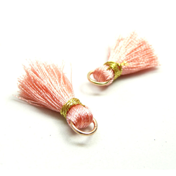 Pompons, breloque, passementière avec fil d'or et anneau 25mm, Rose Saumon
