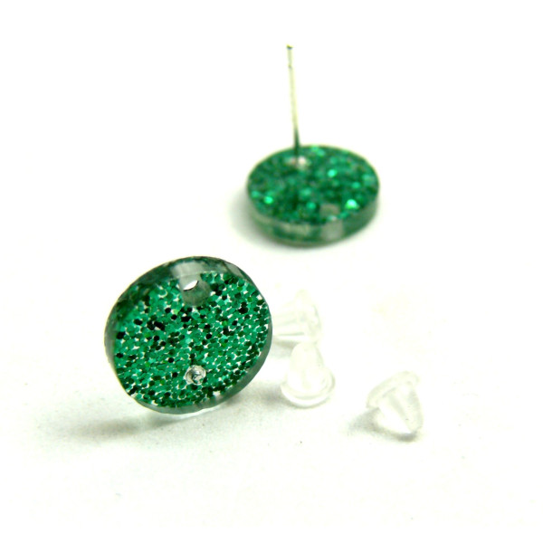 Boucles d'oreille Puce, Clous, Acrylique 12mm avec trou d' attache, et embouts plastique