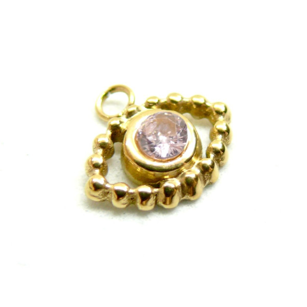 Pendentif Amulette, Œil de la protection avec Strass ROSE 10.5 mm, Acier Inoxydable finition Doré, Placage IONIQUE