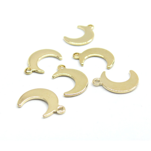 Pendentifs, breloques Lune 11 mm, Acier Inoxydable 304, finition Doré à l'or fin 24K