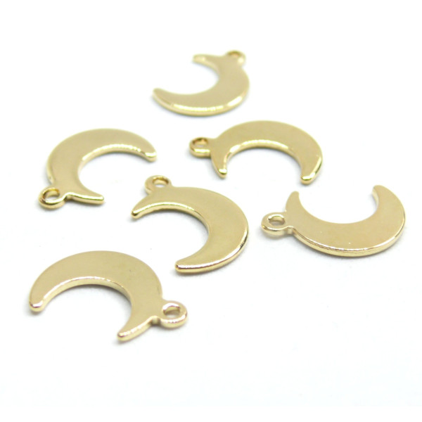 Pendentifs, breloques Lune 11 mm, Acier Inoxydable 304, finition Doré à l'or fin 24K