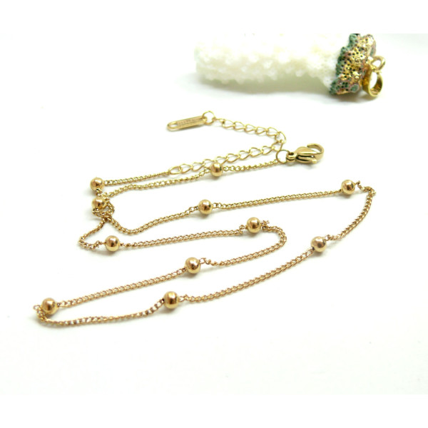 Collier avec Bille 3mm, Acier Inoxydable 304,  Doré à l'or fin 18K placage IONIQUE
