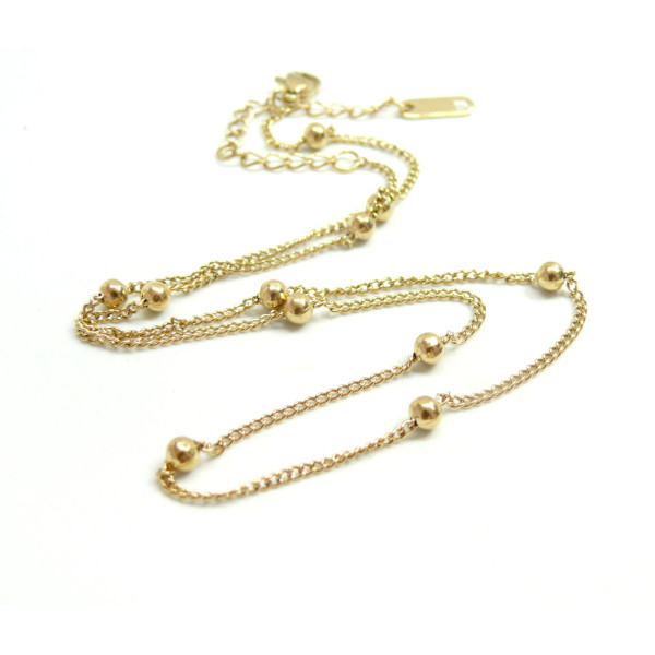 Collier avec Bille 3mm, Acier Inoxydable 304,  Doré à l'or fin 18K placage IONIQUE