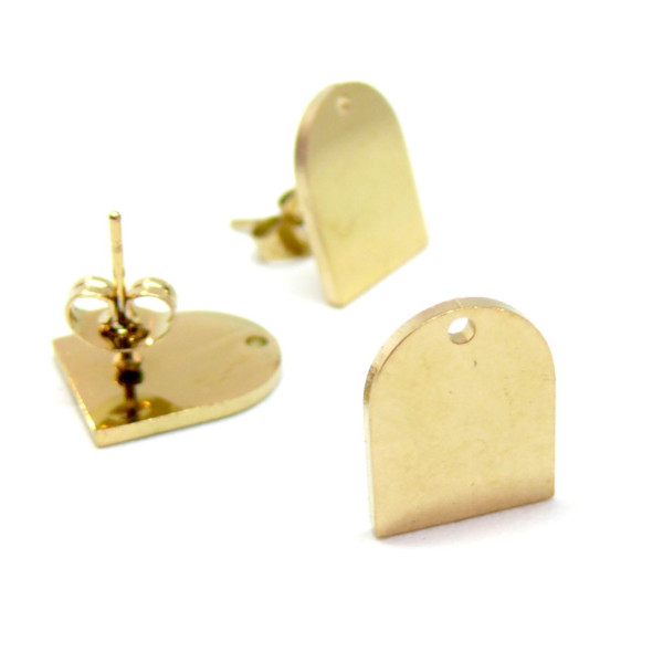 Boucles d'oreilles, Puces forme Bouclier 12.5 par 10mm avec trou, Acier Inoxydable 304, finition DORE