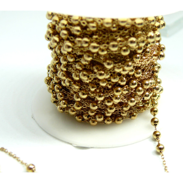 Chaine, maille Bille 3m, Acier Inoxydable 304, finition Doré, Placage IONIQUE