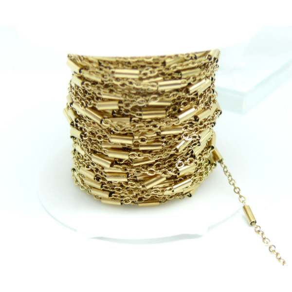 Chaine, maille Tube 4 par 2m, Acier Inoxydable 304, finition Doré, Placage IONIQUE