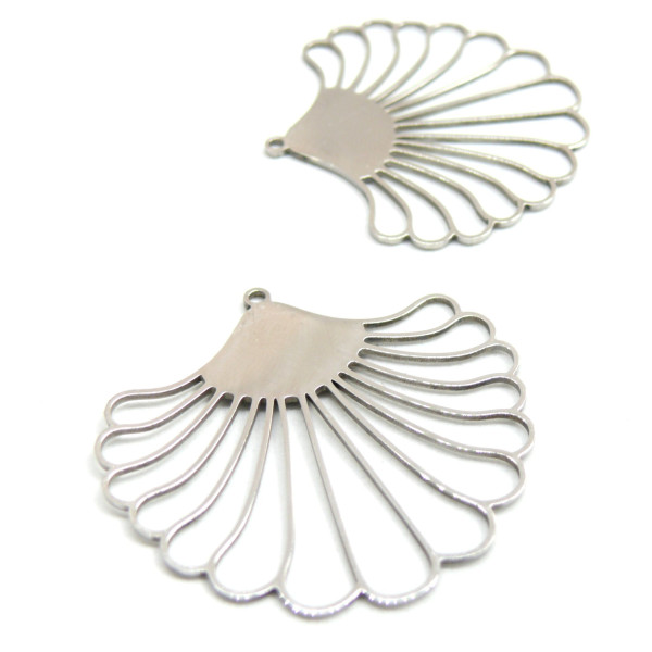 Pendentifs Coquille Saint-Jacques 40 mm – Acier Inoxydable – Finition Argentée