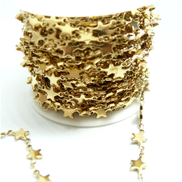 Chaine, maille Etoile 6mm, Acier Inoxydable 304, finition Doré, Placage IONIQUE