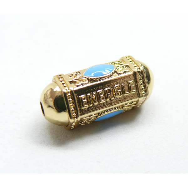 Perle Intercalaire émaillée,Tube Mantra, Positive, Energie 19mm, Laiton, finition Doré à l'or fin 18K