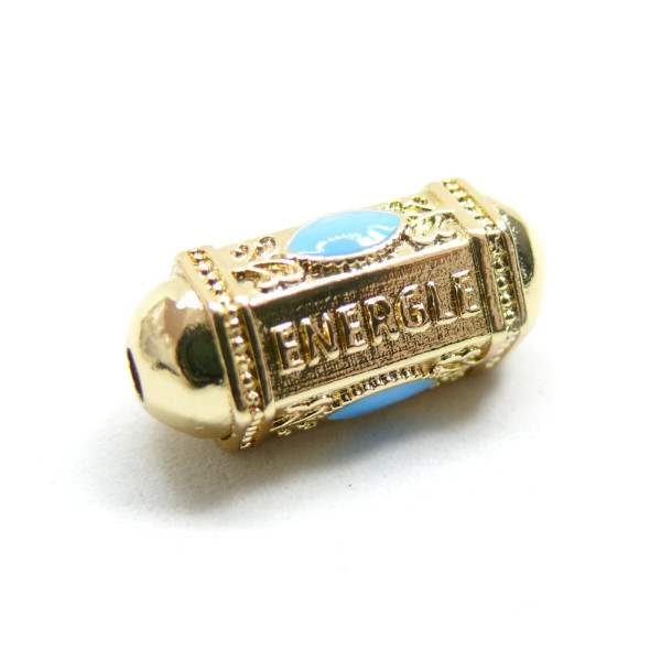 Perle Intercalaire émaillée,Tube Mantra, Positive, Energie 19mm, Laiton, finition Doré à l'or fin 18K