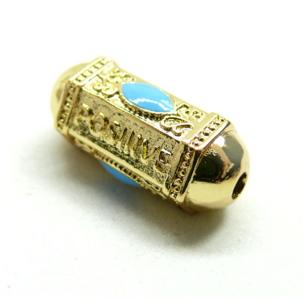 Perle Intercalaire émaillée,Tube Mantra, Positive, Energie 19mm, Laiton, finition Doré à l'or fin 18K